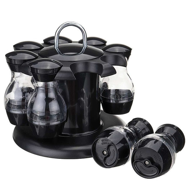 Transparent Spices Jars Set with Rotating Rack