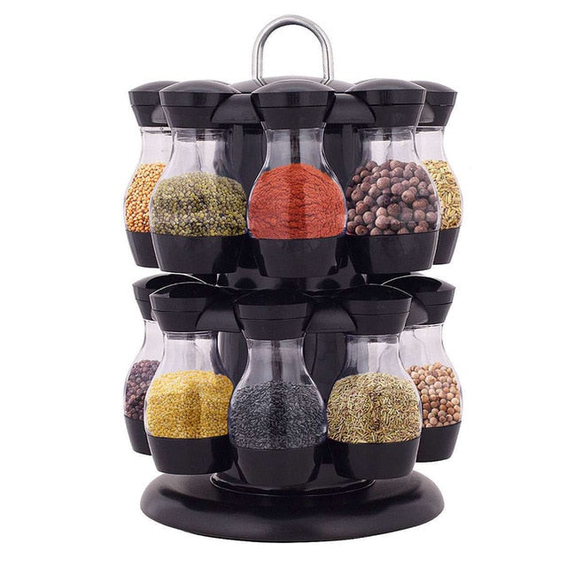 Transparent Spices Jars Set with Rotating Rack