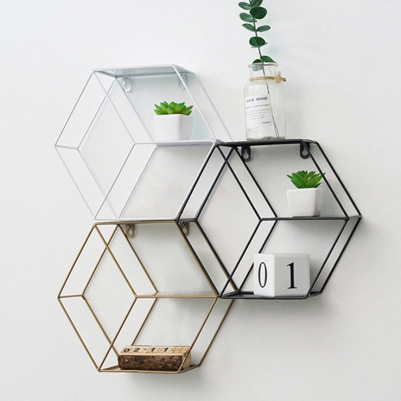 Durable Metal Wire Hexagon Floating Shelf